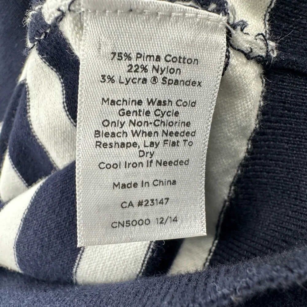 Talbots Nautical Navy White Stripe Cardigan Pima Cotton 3/4 Sleeve Classic Med